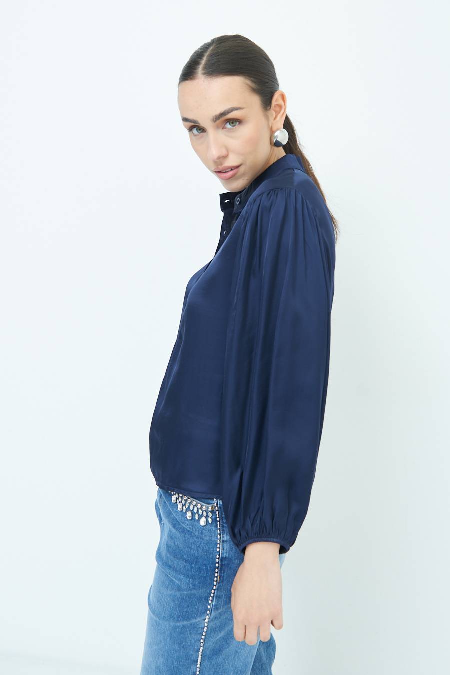 Kikisix CAMICIA POLO RASO VISCOSA BLU Shopping Online
