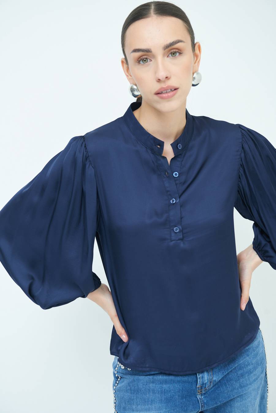 Kikisix CAMICIA POLO RASO VISCOSA BLU Shopping Online