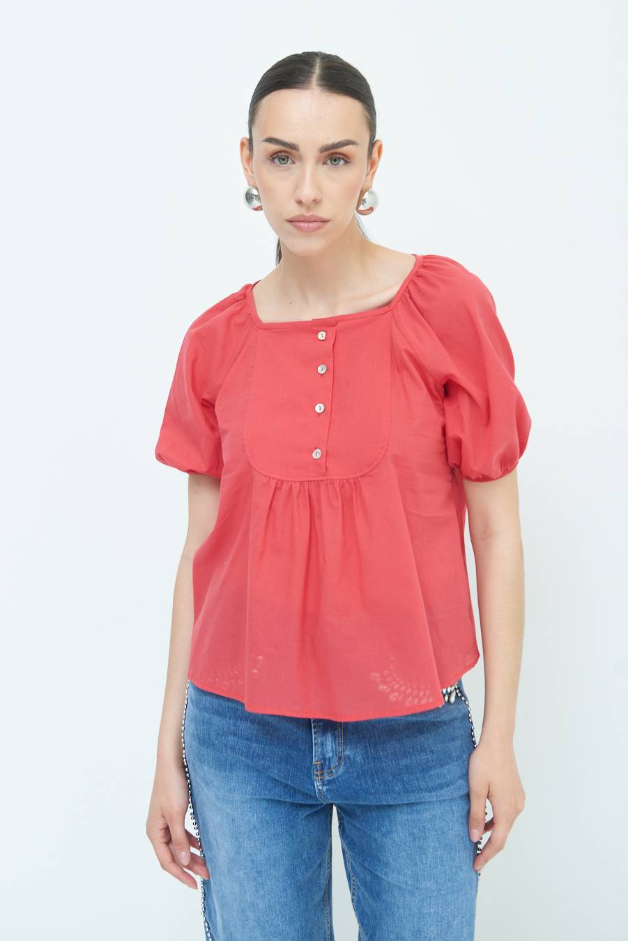 Kikisix CAMICIA CON BOTTONCINI DAV. COTONE ROSSO Affare Del Giorno