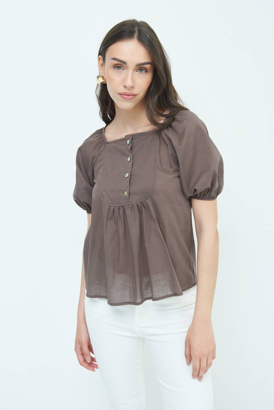 Kikisix CAMICIA CON BOTTONCINI DAV. COTONE COFFEE Prezzo Ridotto