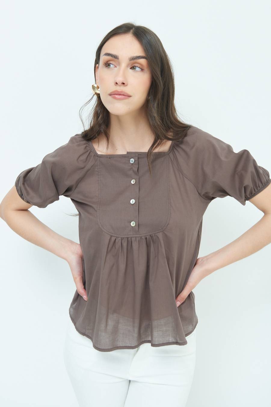 Kikisix CAMICIA CON BOTTONCINI DAV. COTONE COFFEE Prezzo Ridotto