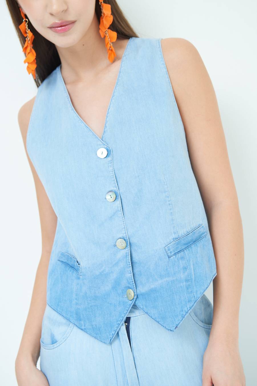 Kikisix GILET CHAMBRAY DEGRADE BLU CHIARO Convenienza