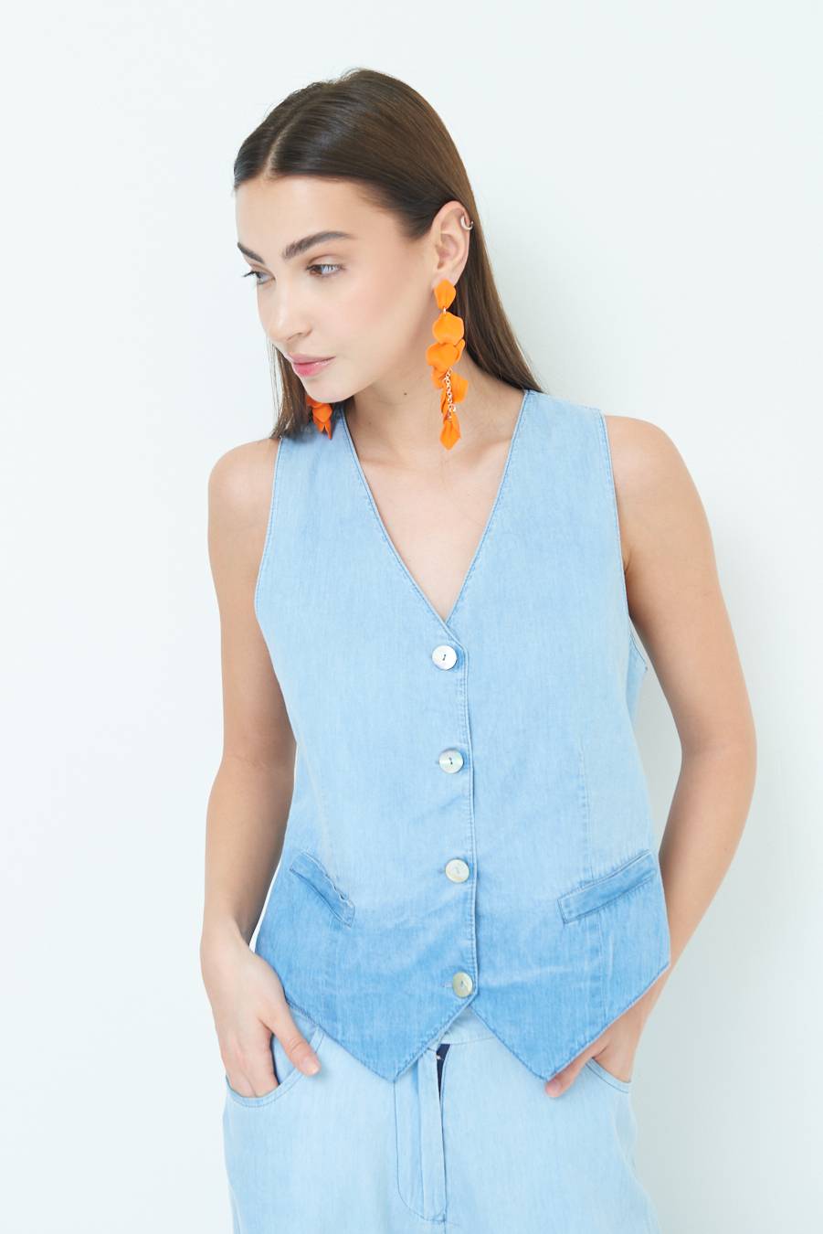 Kikisix GILET CHAMBRAY DEGRADE BLU CHIARO Convenienza