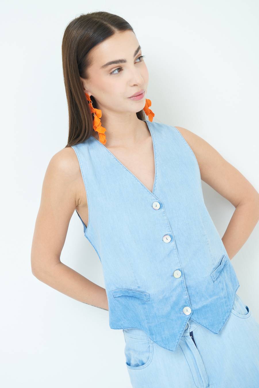 Kikisix GILET CHAMBRAY DEGRADE BLU CHIARO Convenienza