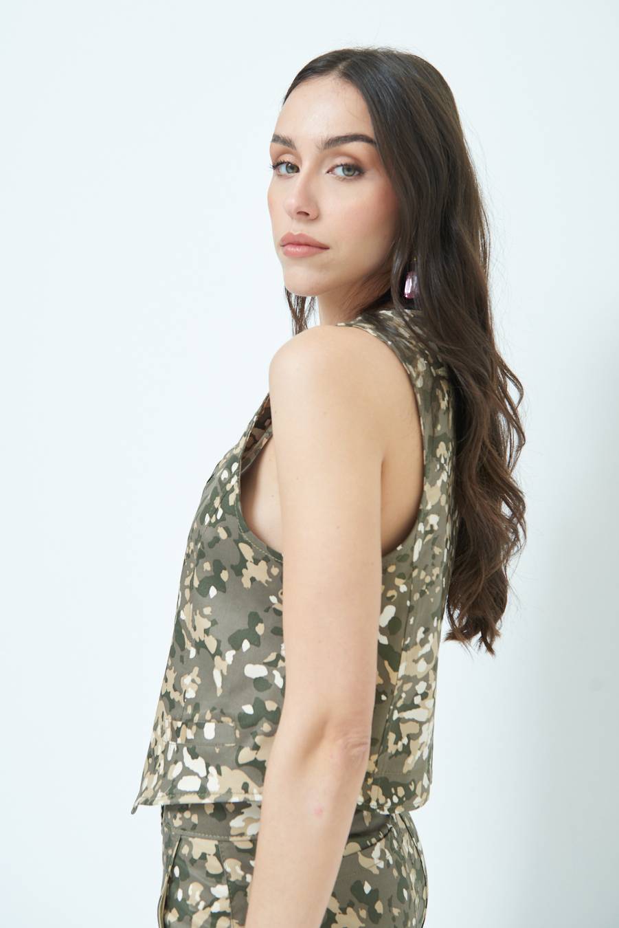 Kikisix GILET GABARDINA MIMETICO VERDE MILITARE Novità