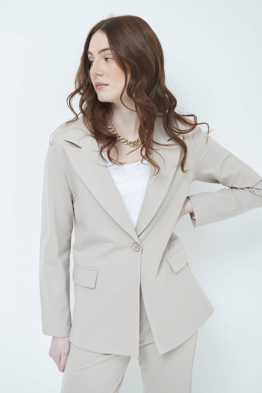 Kikisix GIACCA 1 BOTTONE BASIC BEIGE Italia