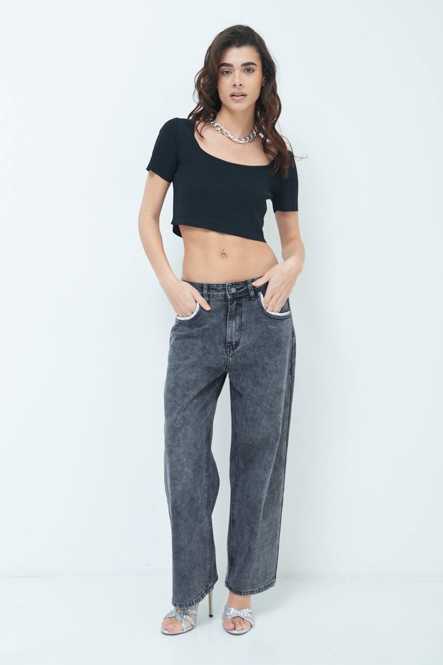 Kikisix JEANS NERO ACCESSORIO TASCA JEANS Nuovo