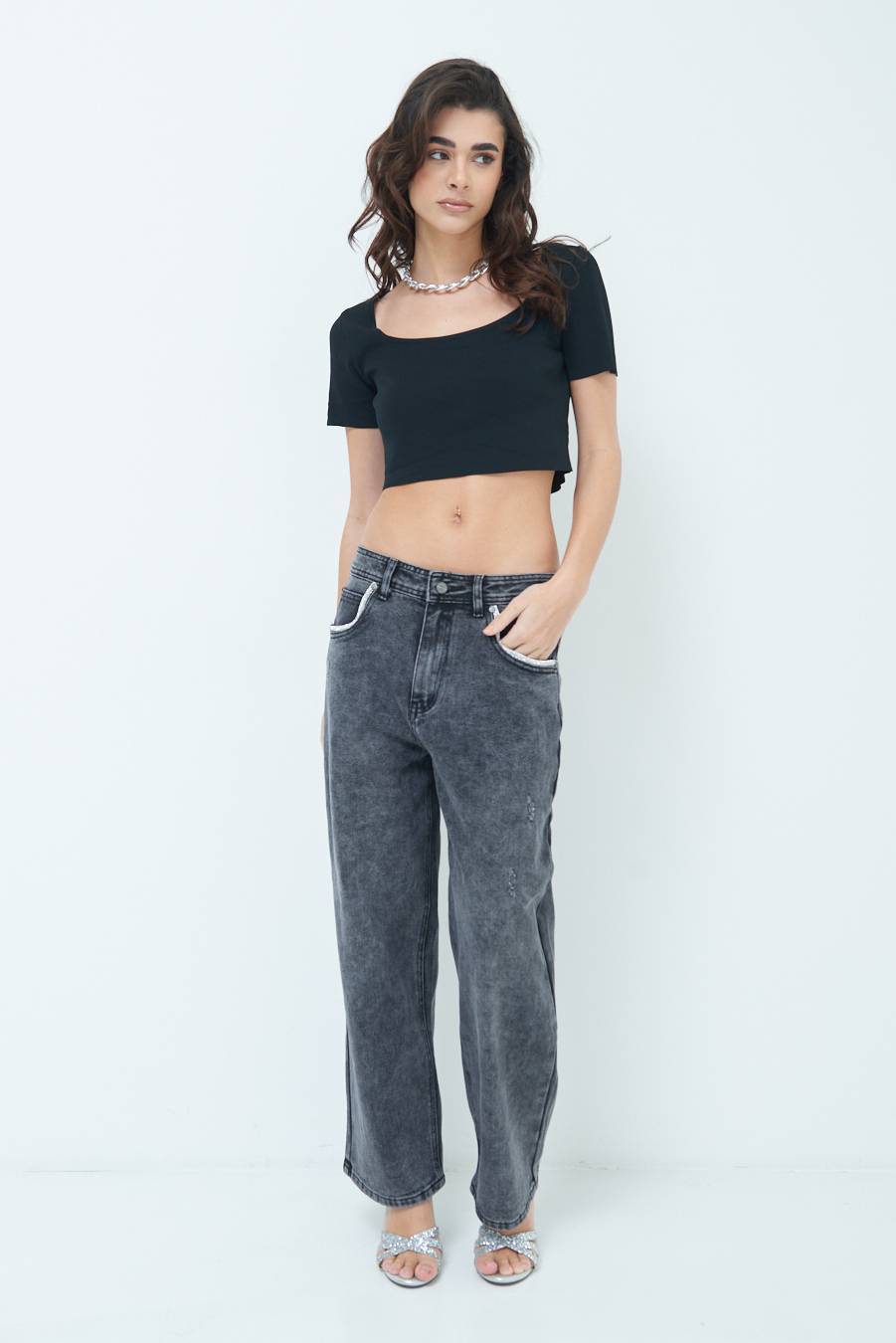 Kikisix JEANS NERO ACCESSORIO TASCA JEANS Nuovo