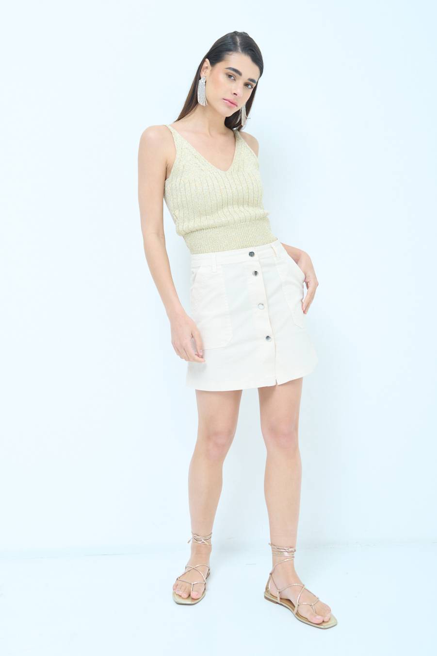 Kikisix MINIGONNA BOTTONI DV. BEIGE Consegna Veloce