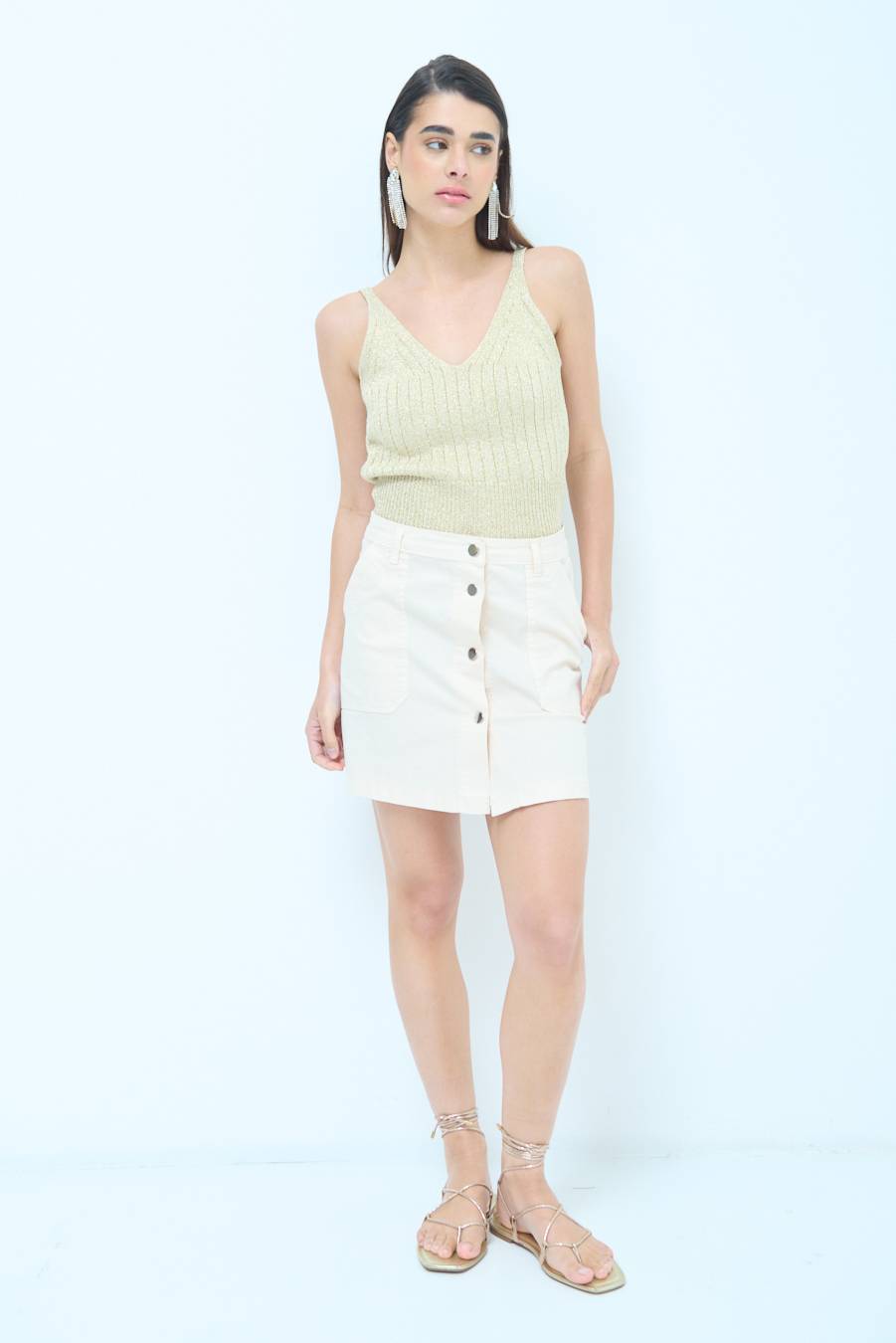 Kikisix MINIGONNA BOTTONI DV. BEIGE Consegna Veloce