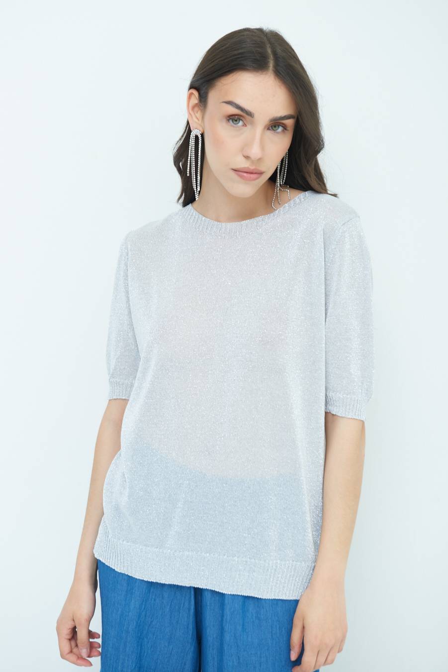 Kikisix MAGLIA LUREX PARICOLLO ARGENTO Vendita Economica