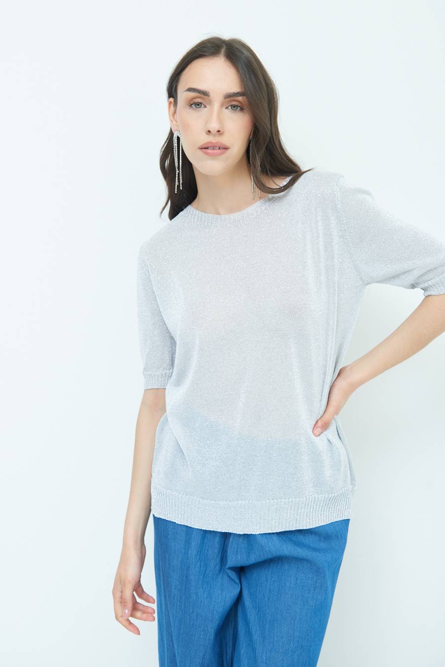 Kikisix MAGLIA LUREX PARICOLLO ARGENTO Vendita Economica