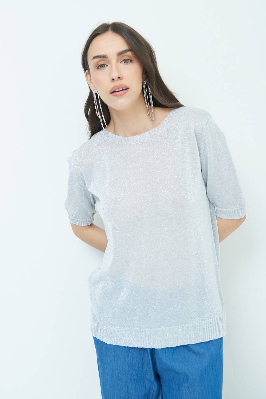 Kikisix MAGLIA LUREX PARICOLLO ARGENTO Vendita Economica