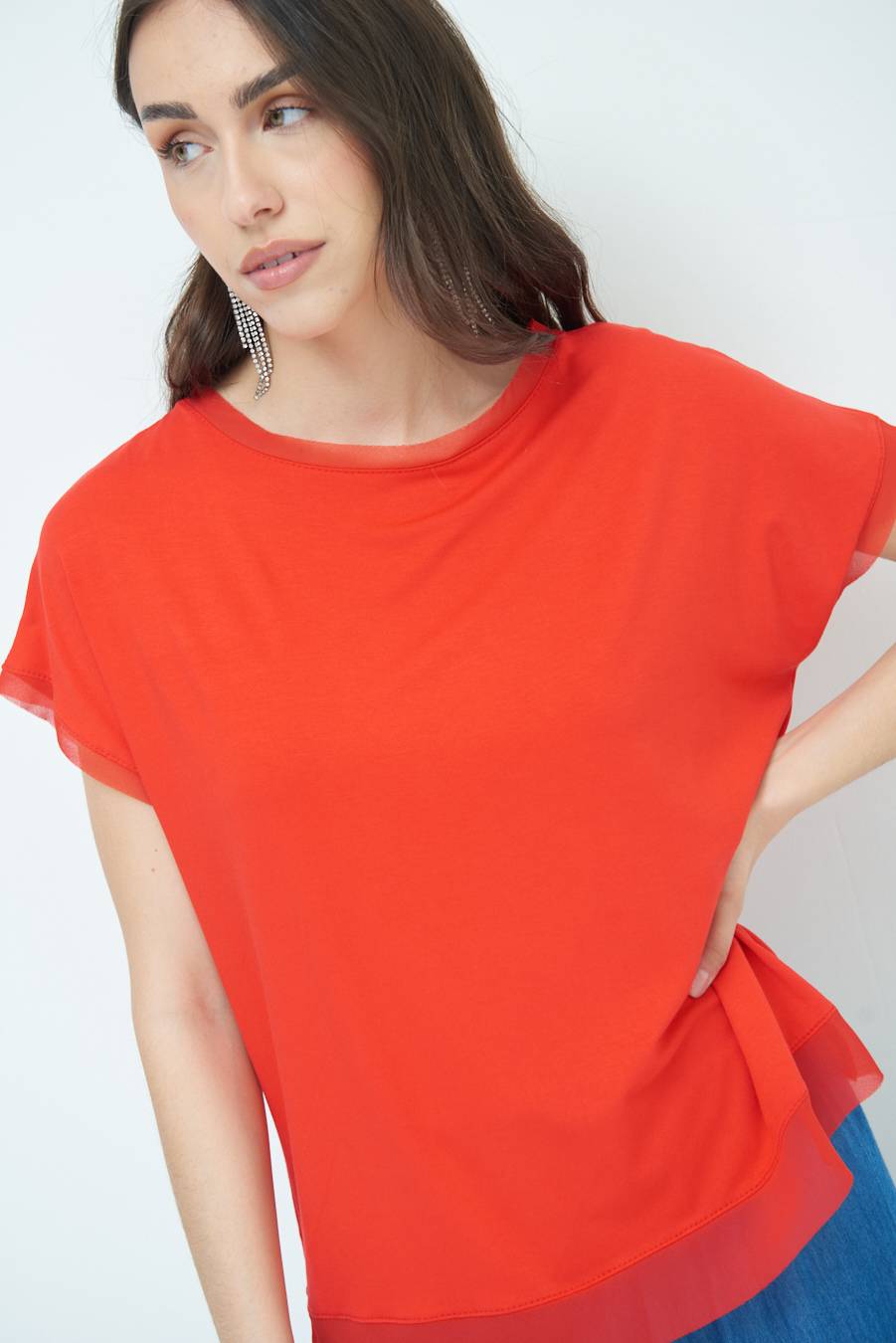 Kikisix MAGLIA PROFILO GEORGETTE ROSSO Saldi Di Fabbrica