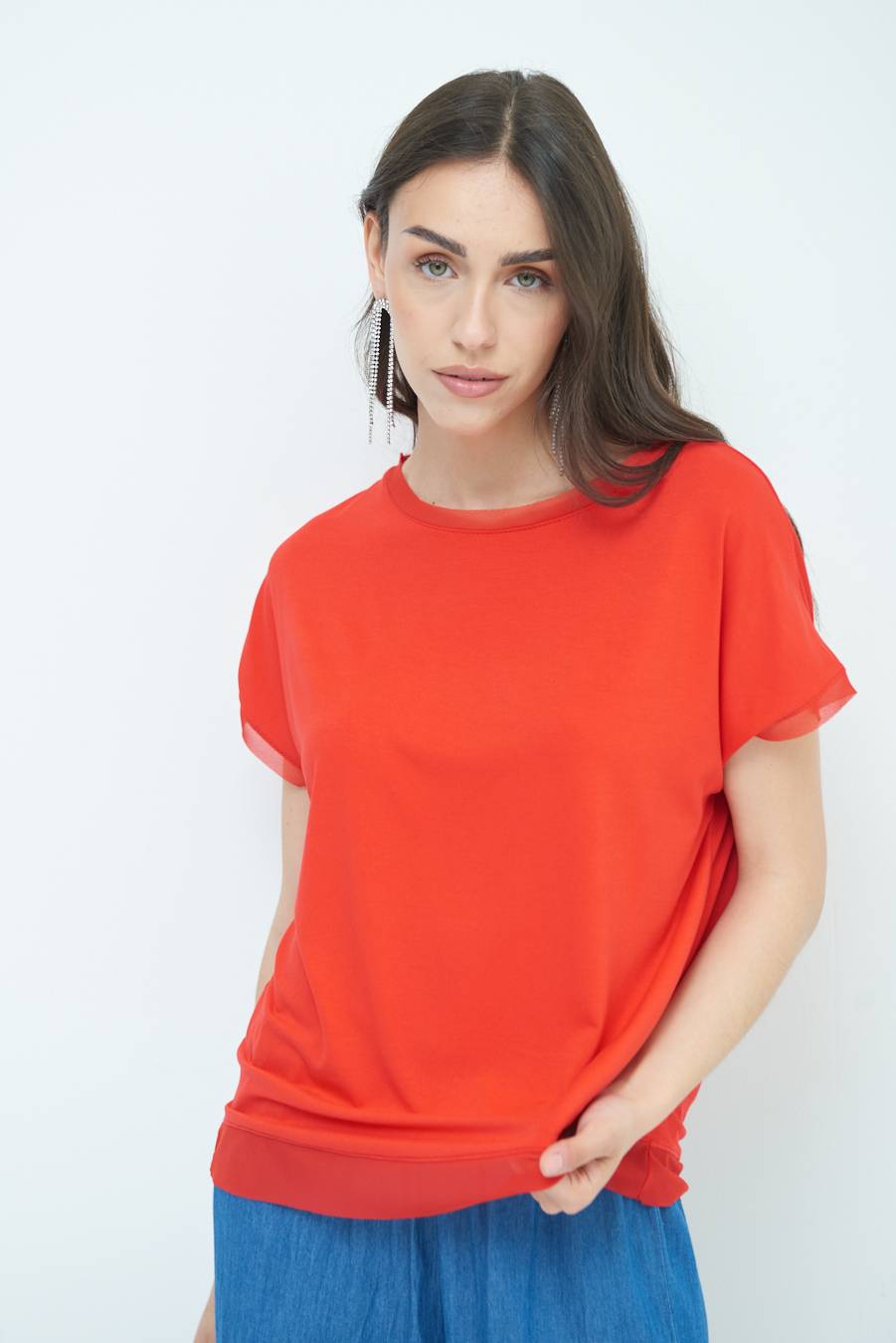 Kikisix MAGLIA PROFILO GEORGETTE ROSSO Saldi Di Fabbrica