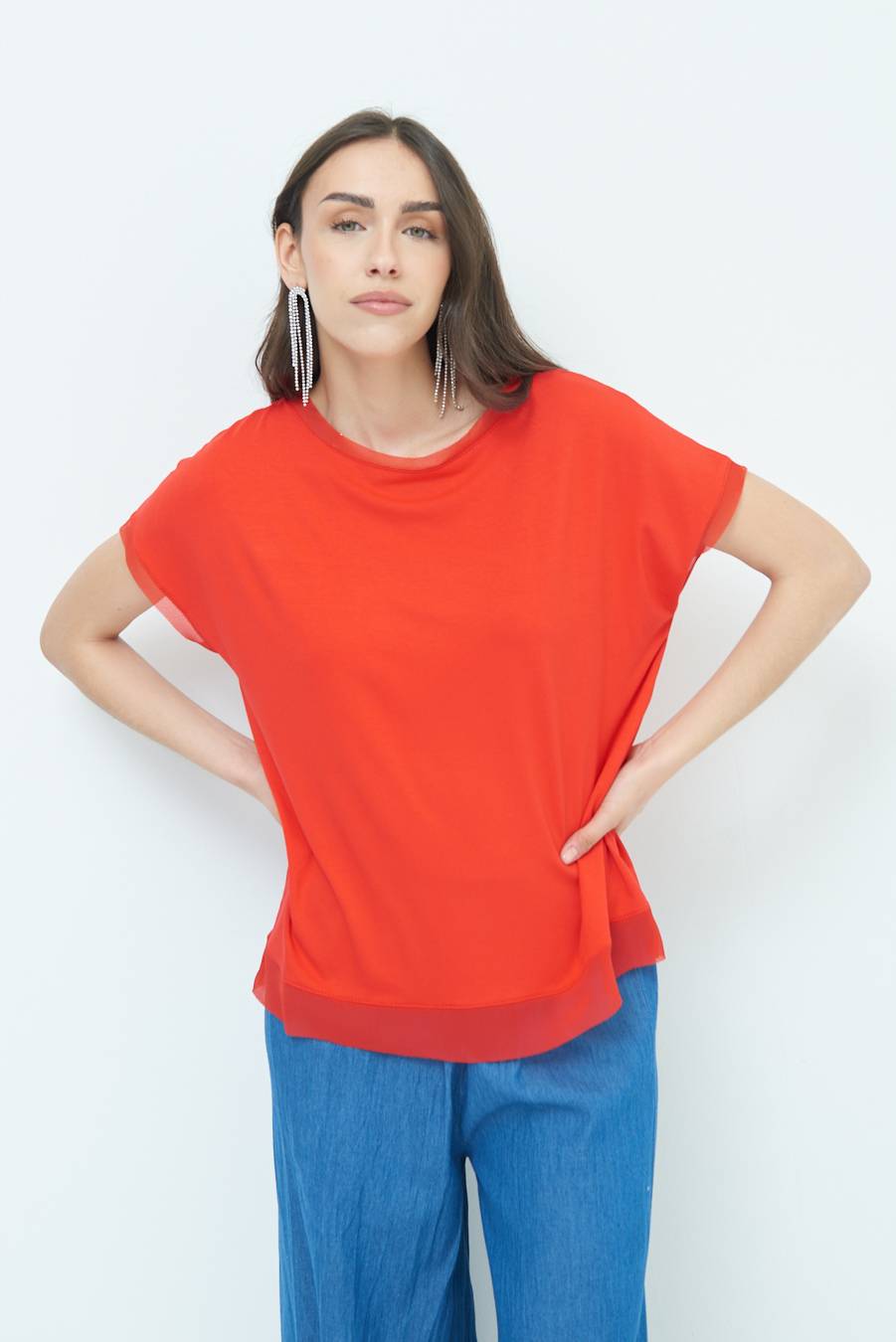 Kikisix MAGLIA PROFILO GEORGETTE ROSSO Saldi Di Fabbrica