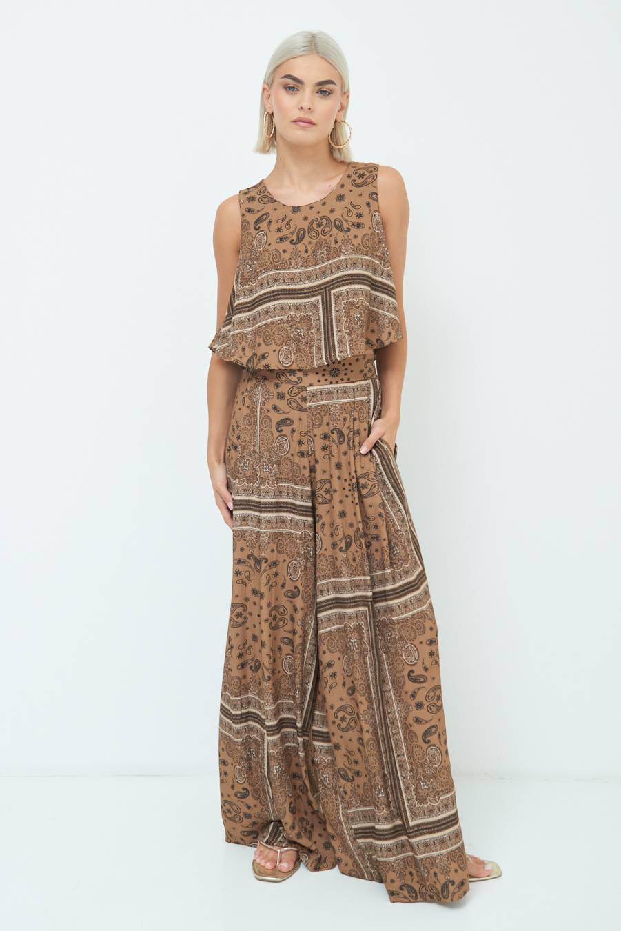 Kikisix PANTA PALAZZO CON PINCE STAMPA CAMMELLO Moda
