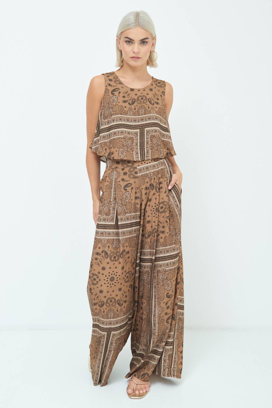 Kikisix PANTA PALAZZO CON PINCE STAMPA CAMMELLO Moda