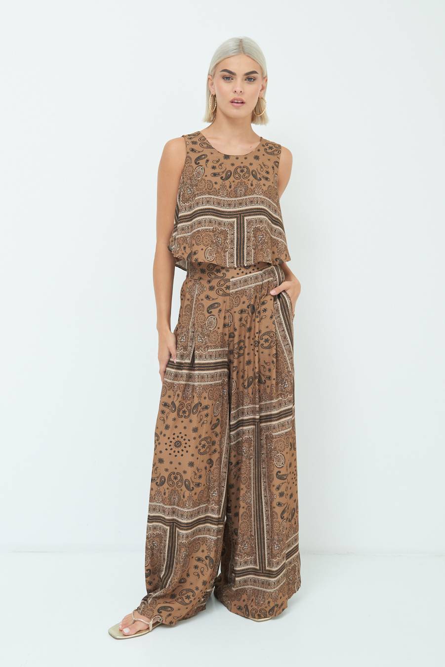Kikisix PANTA PALAZZO CON PINCE STAMPA CAMMELLO Moda
