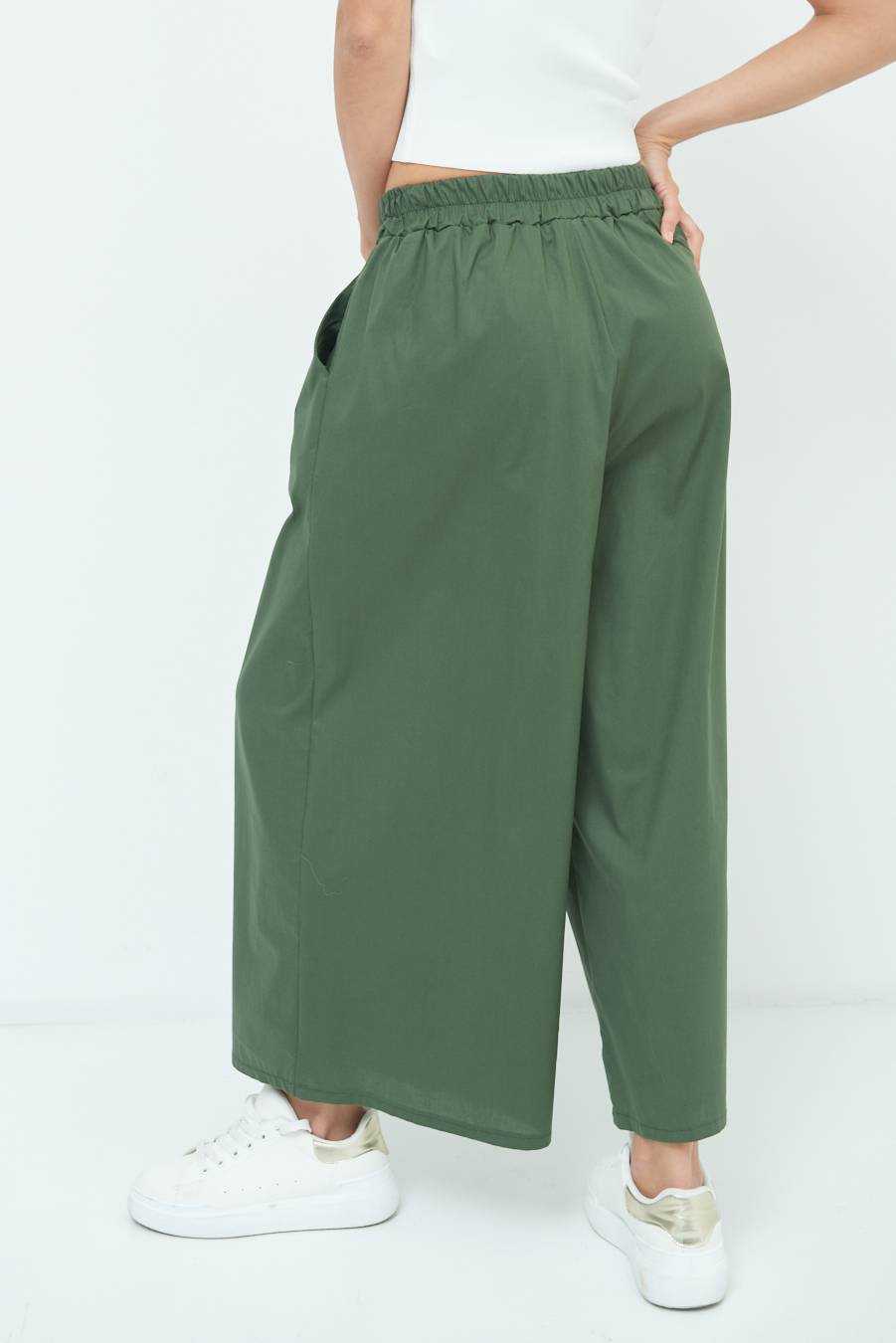 Kikisix PANTALONE CROP ELASTICO UNITO VERDE MILITARE Qualità