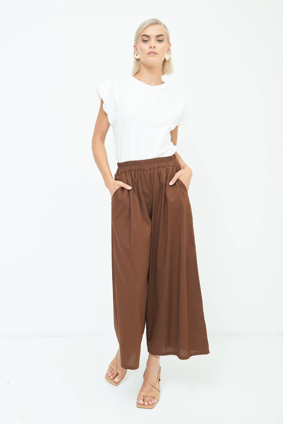 Kikisix PANTALONE CROP ELASTICO UNITO CIOCCOLATO Vendita