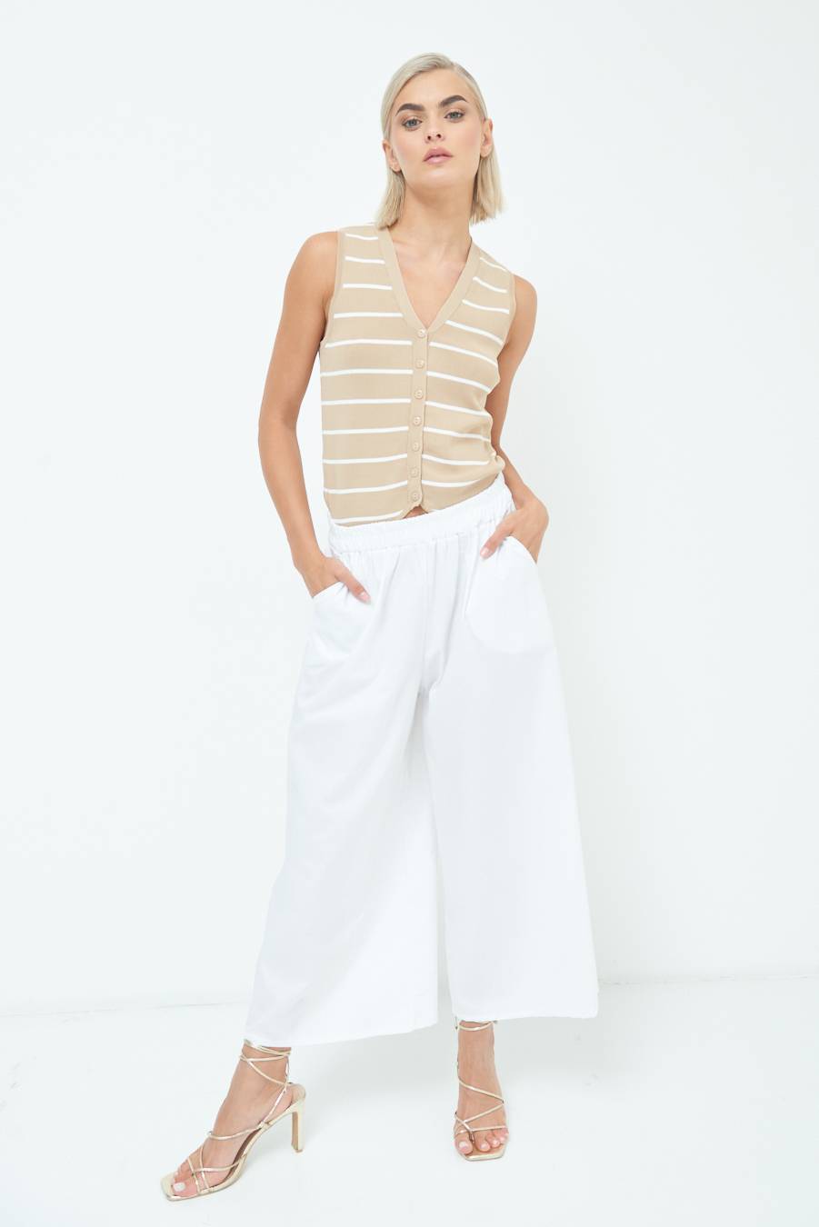 Kikisix PANTALONE CROP ELASTICO UNITO BIANCO Spedizione Gratuita