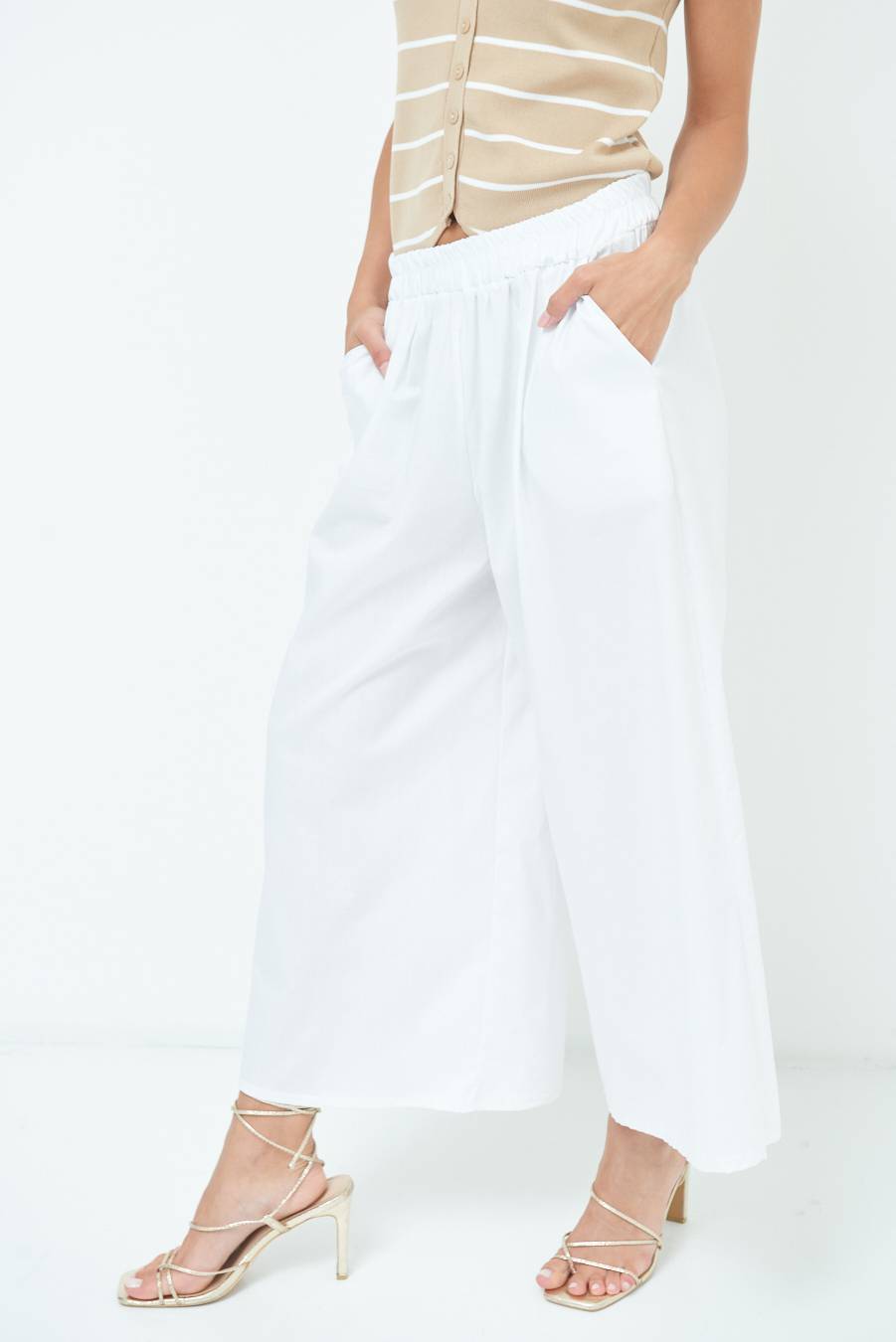 Kikisix PANTALONE CROP ELASTICO UNITO BIANCO Spedizione Gratuita