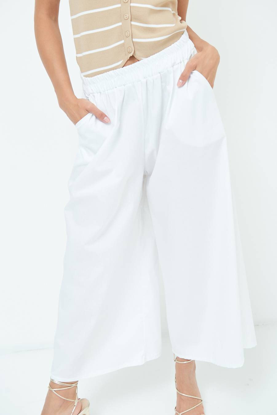 Kikisix PANTALONE CROP ELASTICO UNITO BIANCO Spedizione Gratuita