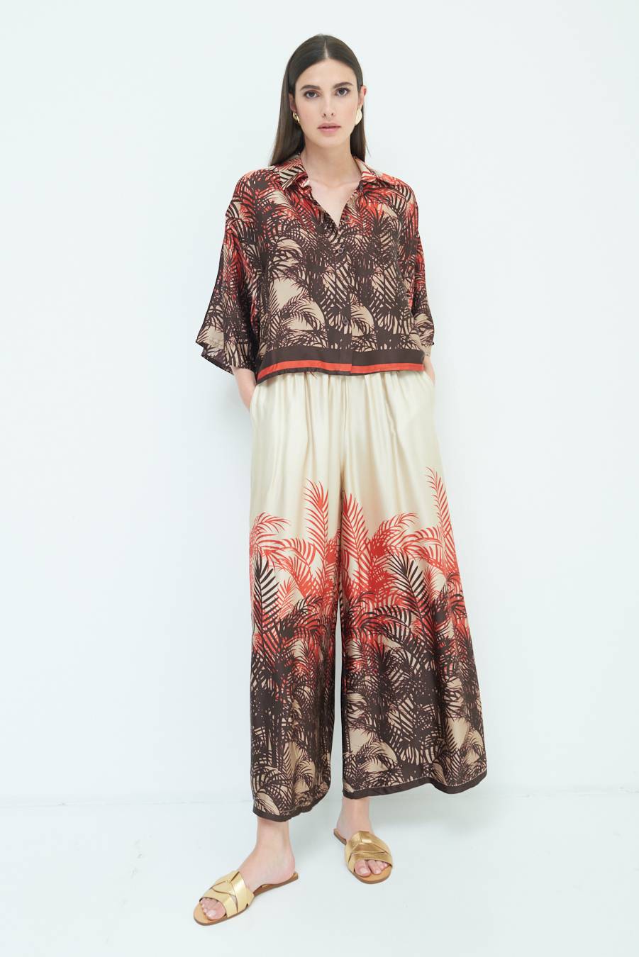 Kikisix PANTALONE PALAZZO FANTASIA BALZA MORO/ARANCIO Pezzi Unici