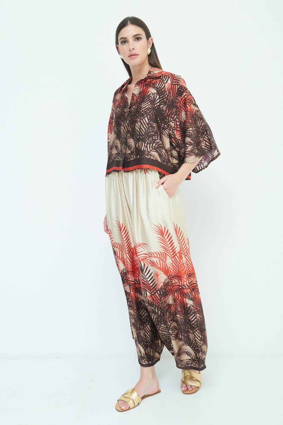 Kikisix PANTALONE PALAZZO FANTASIA BALZA MORO/ARANCIO Pezzi Unici