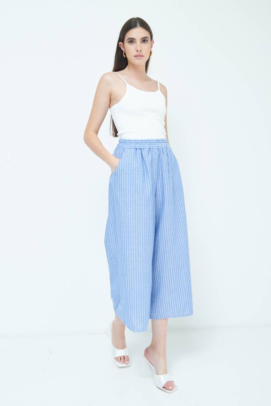 Kikisix PANTALONE CROP ELASTICO RIGHE BLU Negozi Online