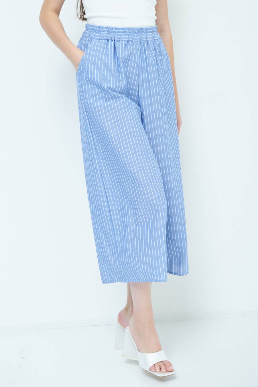 Kikisix PANTALONE CROP ELASTICO RIGHE BLU Negozi Online