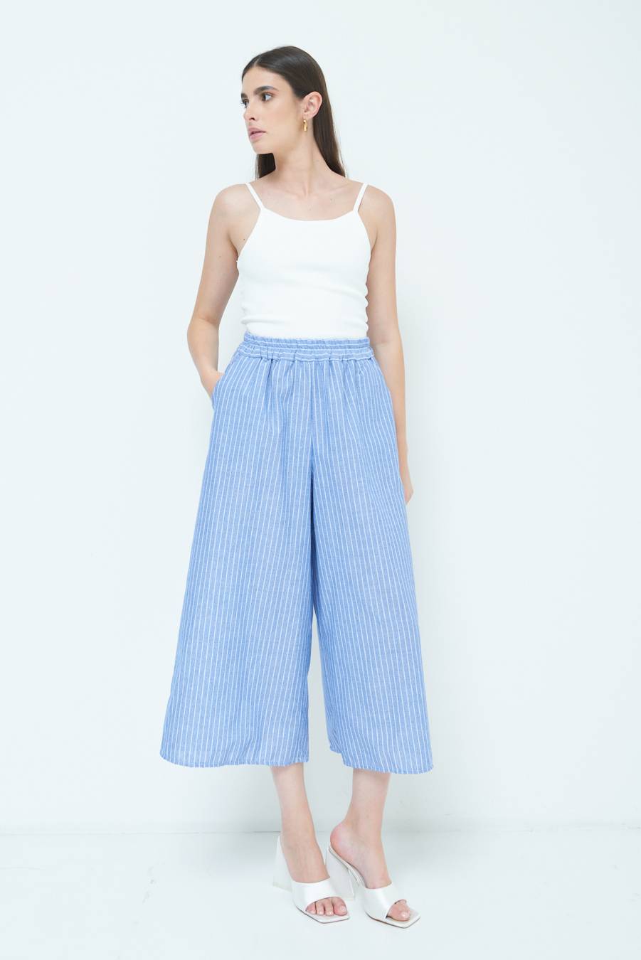 Kikisix PANTALONE CROP ELASTICO RIGHE BLU Negozi Online
