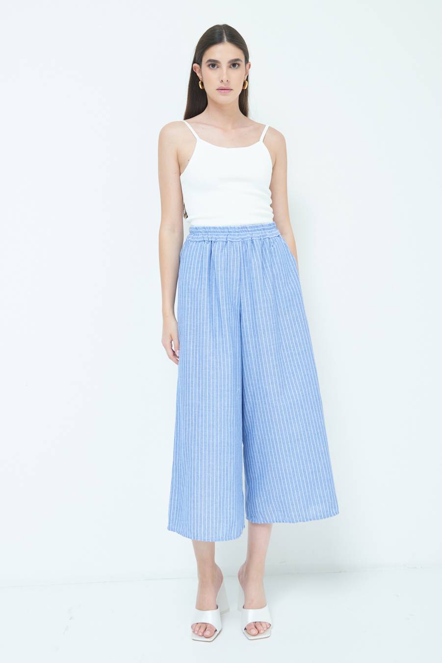 Kikisix PANTALONE CROP ELASTICO RIGHE BLU Negozi Online
