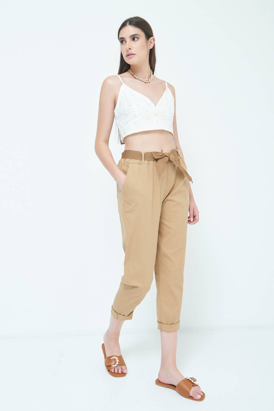 Kikisix PANTALONE DRITTO CON RISVOLTO CAMMELLO Acquista Ora