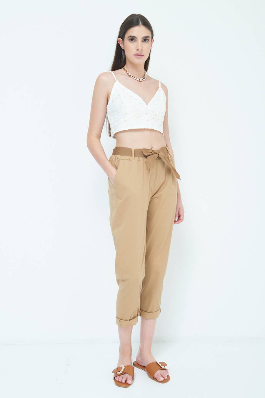 Kikisix PANTALONE DRITTO CON RISVOLTO CAMMELLO Acquista Ora