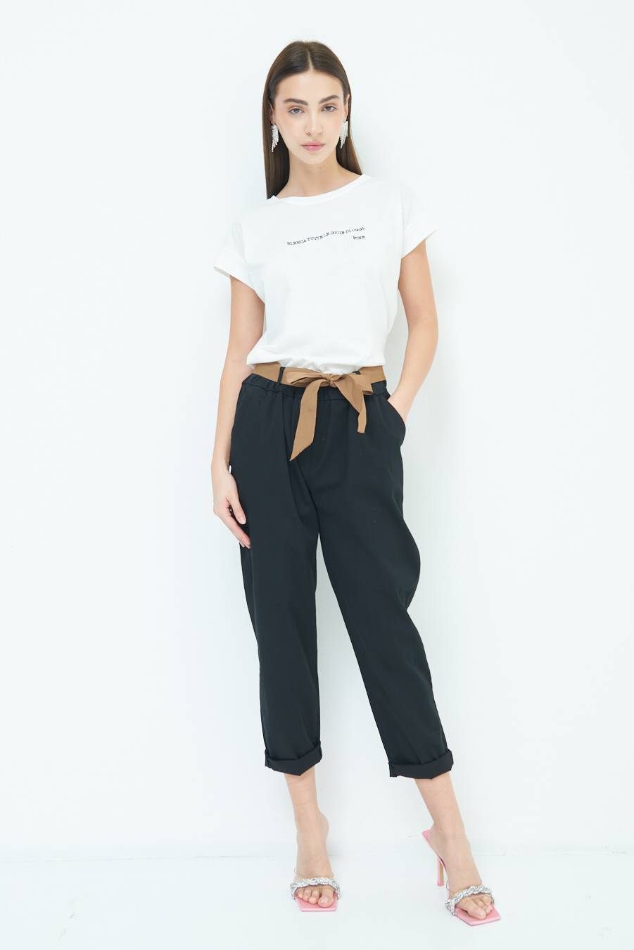 Kikisix PANTALONE DRITTO CON RISVOLTO NERO