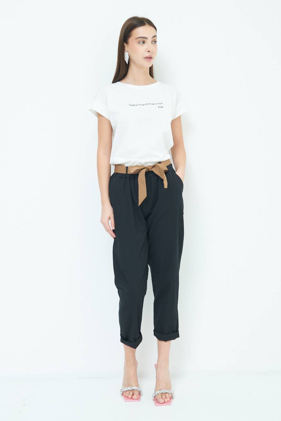 Kikisix PANTALONE DRITTO CON RISVOLTO NERO Promozione Limitata