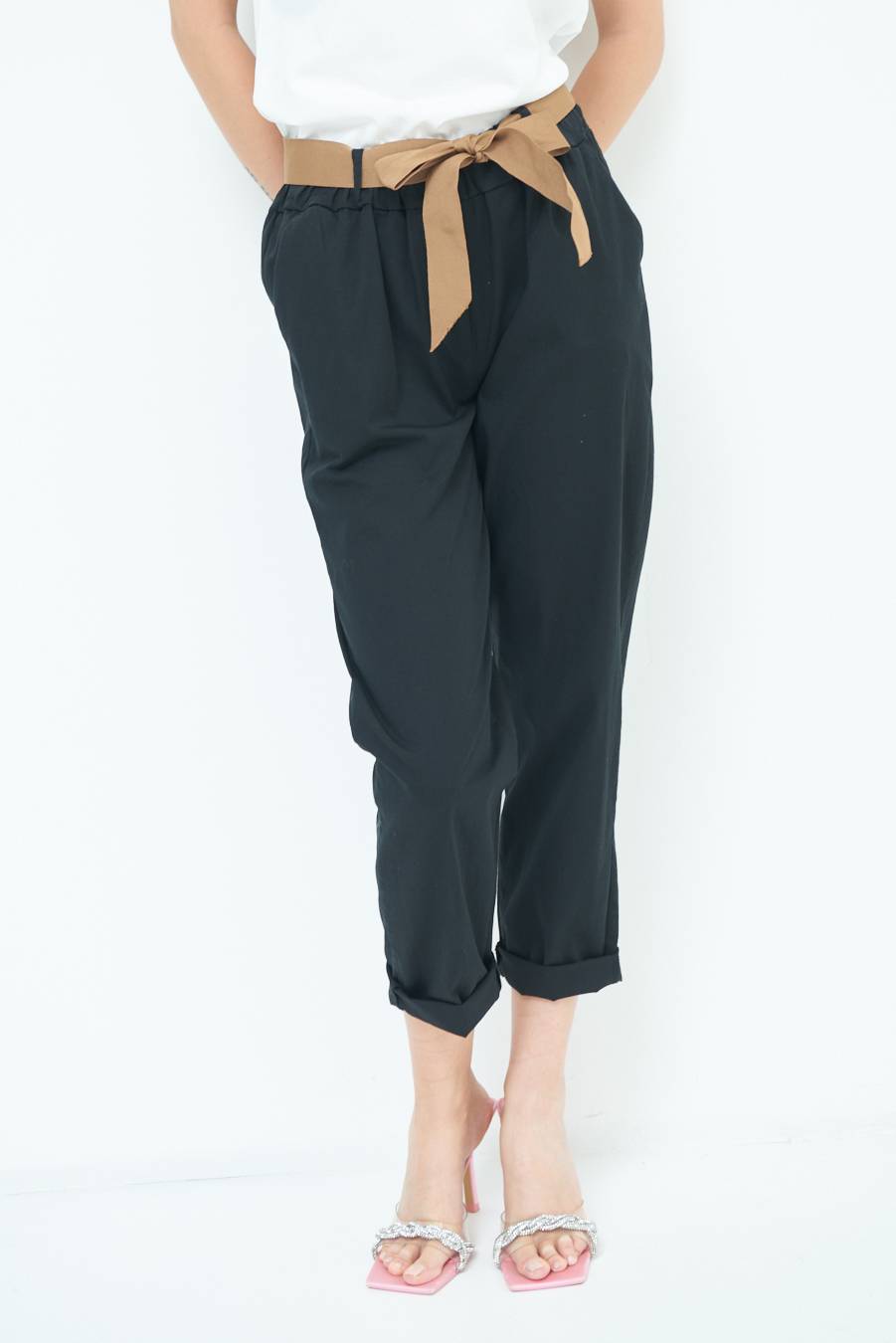 Kikisix PANTALONE DRITTO CON RISVOLTO NERO Promozione Limitata