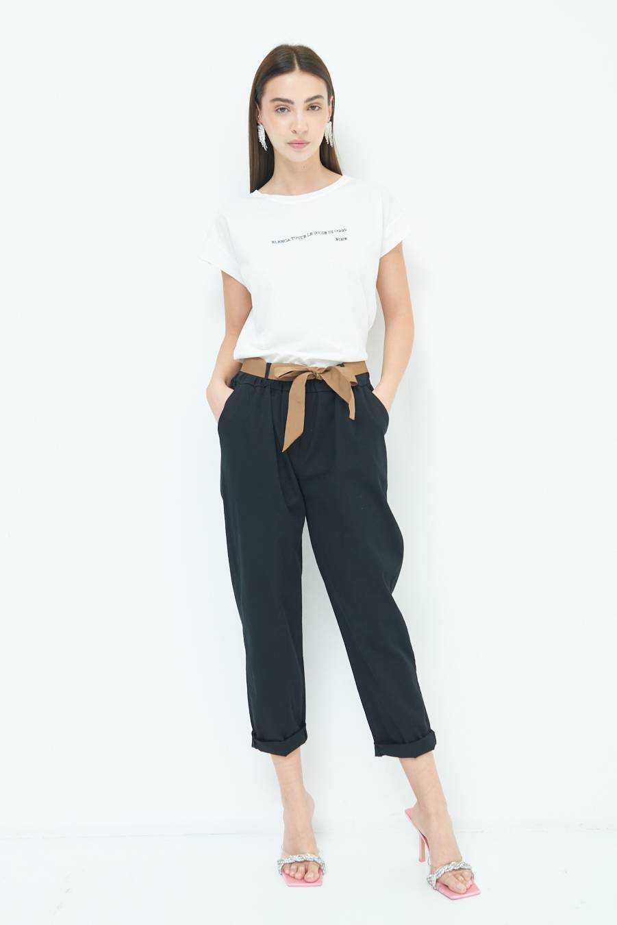 Kikisix PANTALONE DRITTO CON RISVOLTO NERO Promozione Limitata