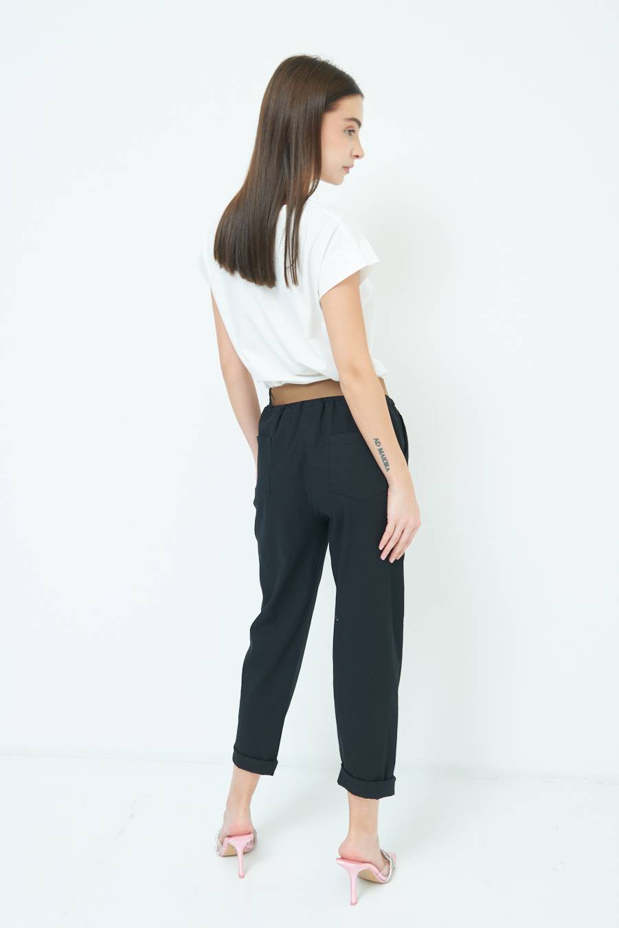 Kikisix PANTALONE DRITTO CON RISVOLTO NERO Promozione Limitata
