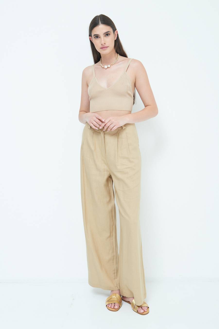 Kikisix PANTA PALAZZO CON PINCE NATURALE Shopping Online