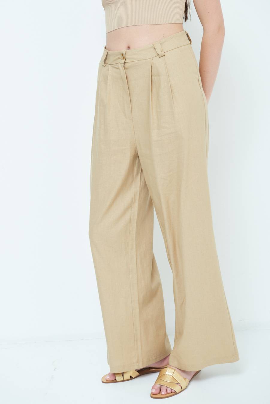 Kikisix PANTA PALAZZO CON PINCE NATURALE Shopping Online