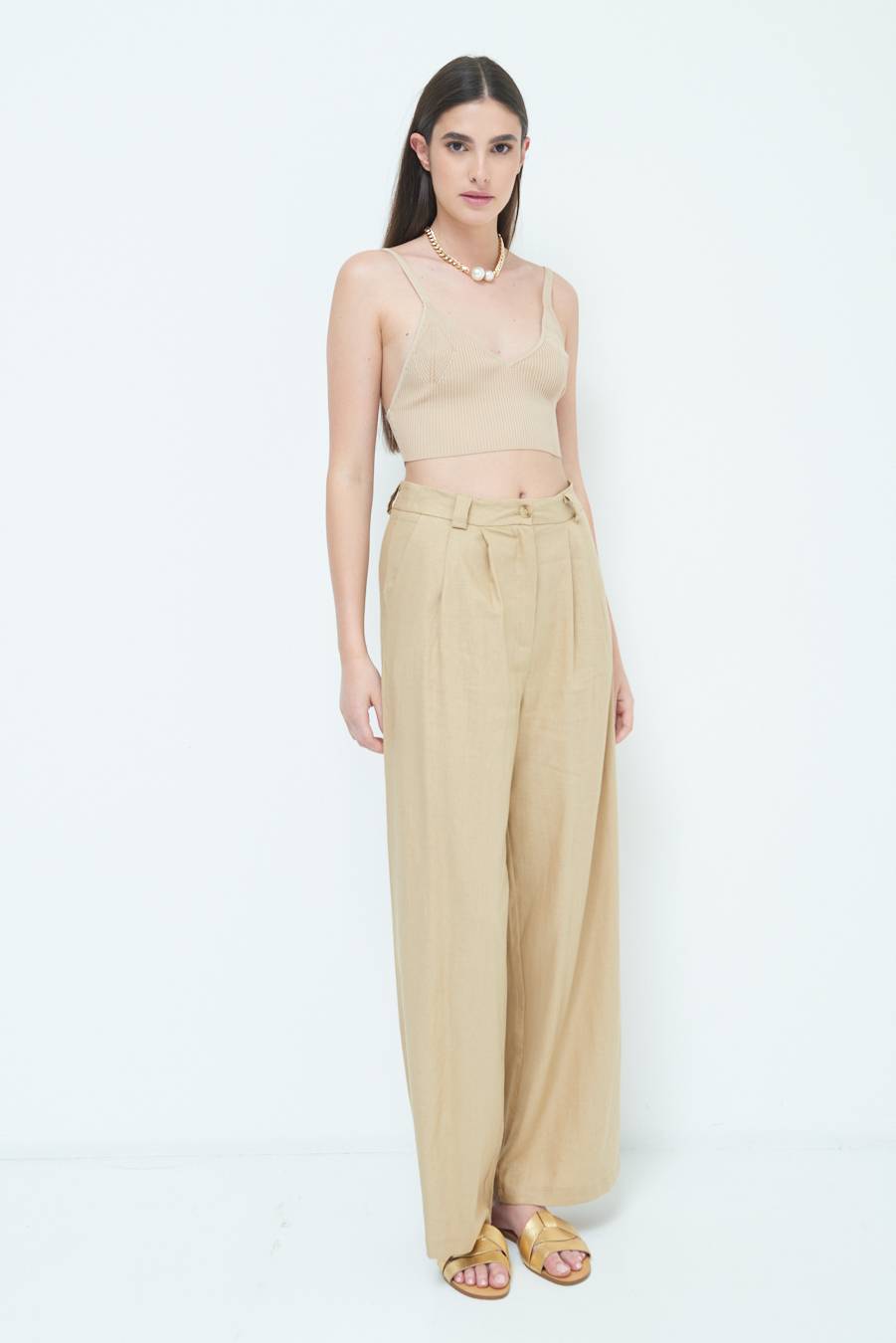 Kikisix PANTA PALAZZO CON PINCE NATURALE Shopping Online