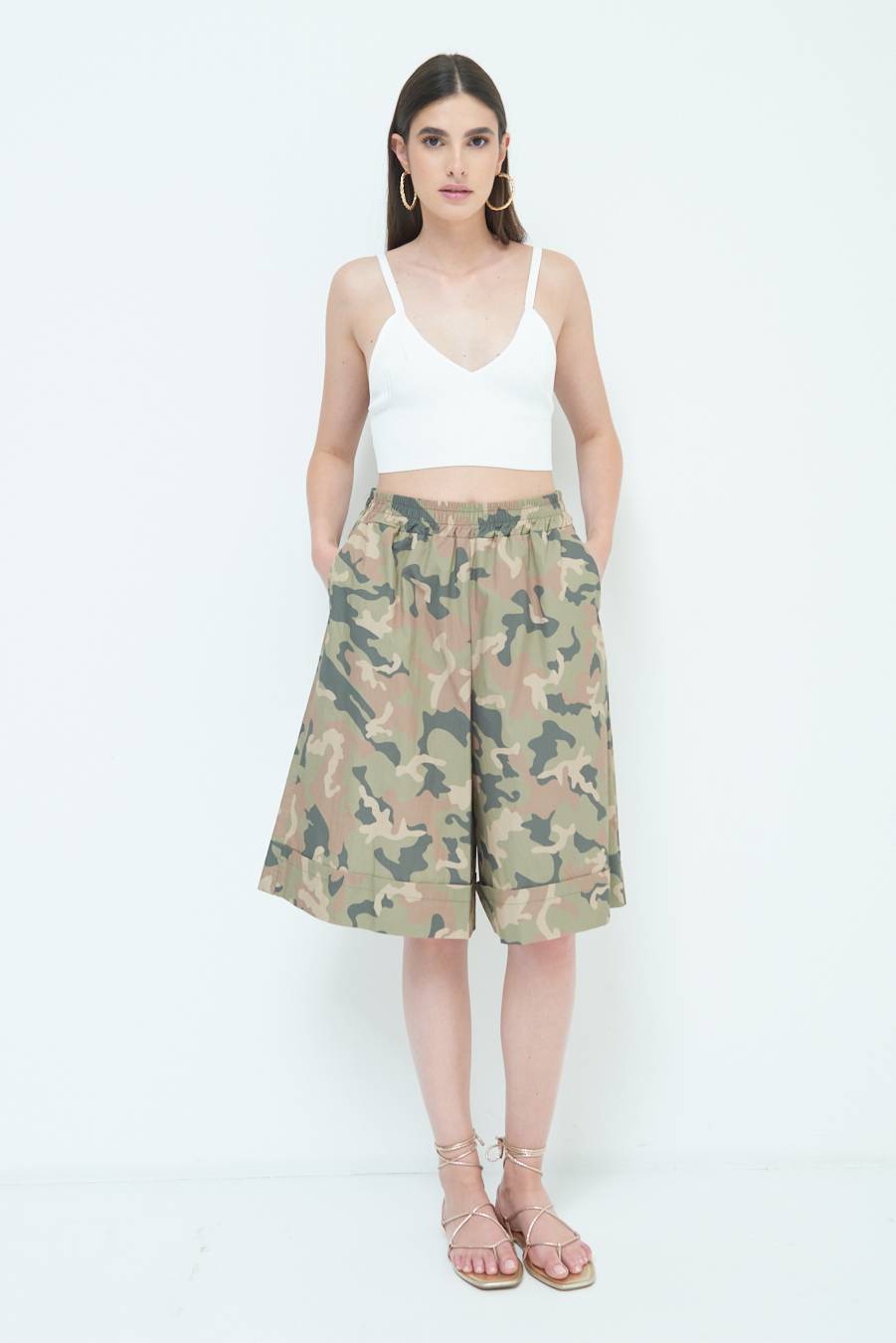 Kikisix BERMUDA CON BALZA CAMOUFLAGE VERDE MILITARE Vendita Economica