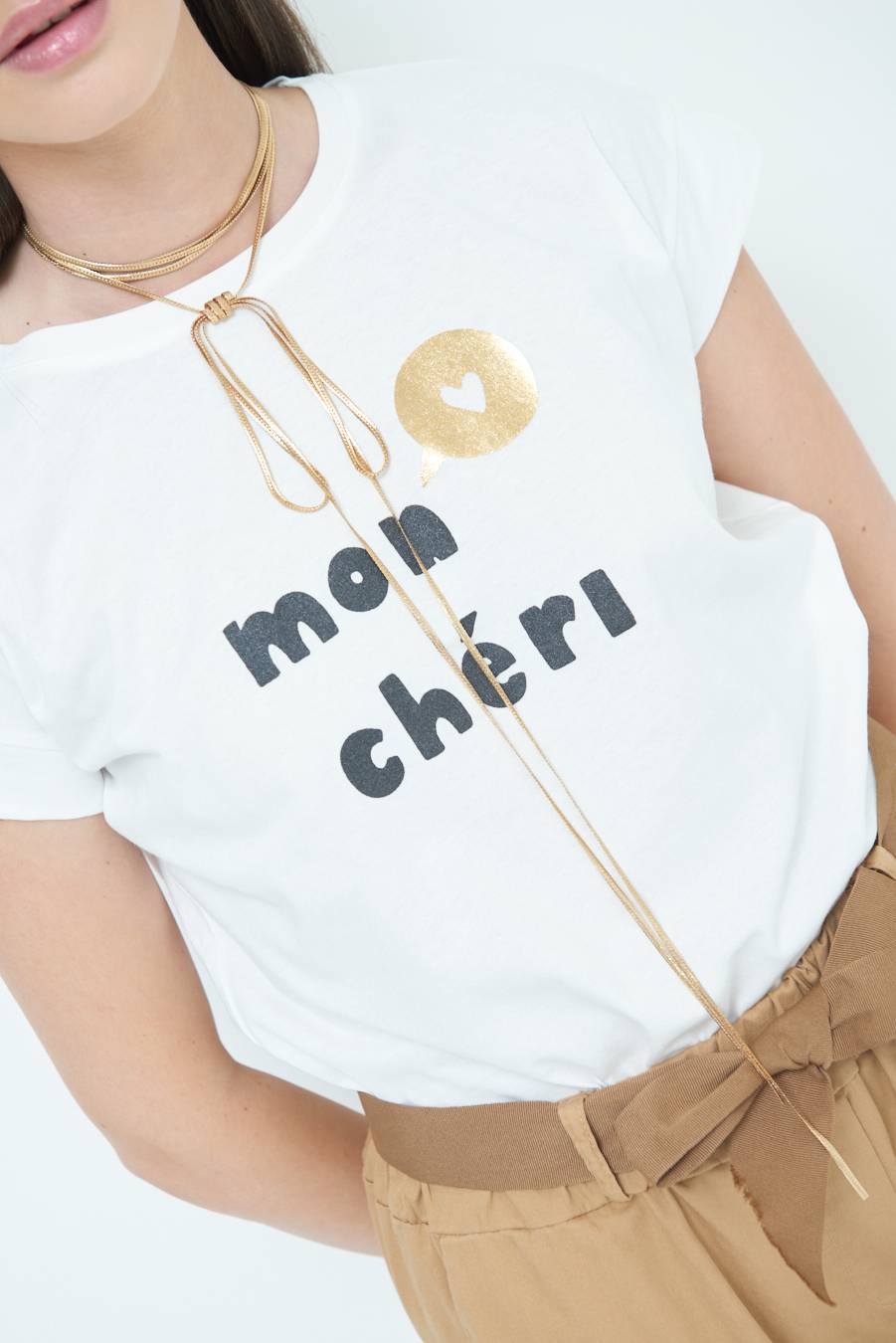 Kikisix T-SHIRT "MON CHERI" PANNA Nuova