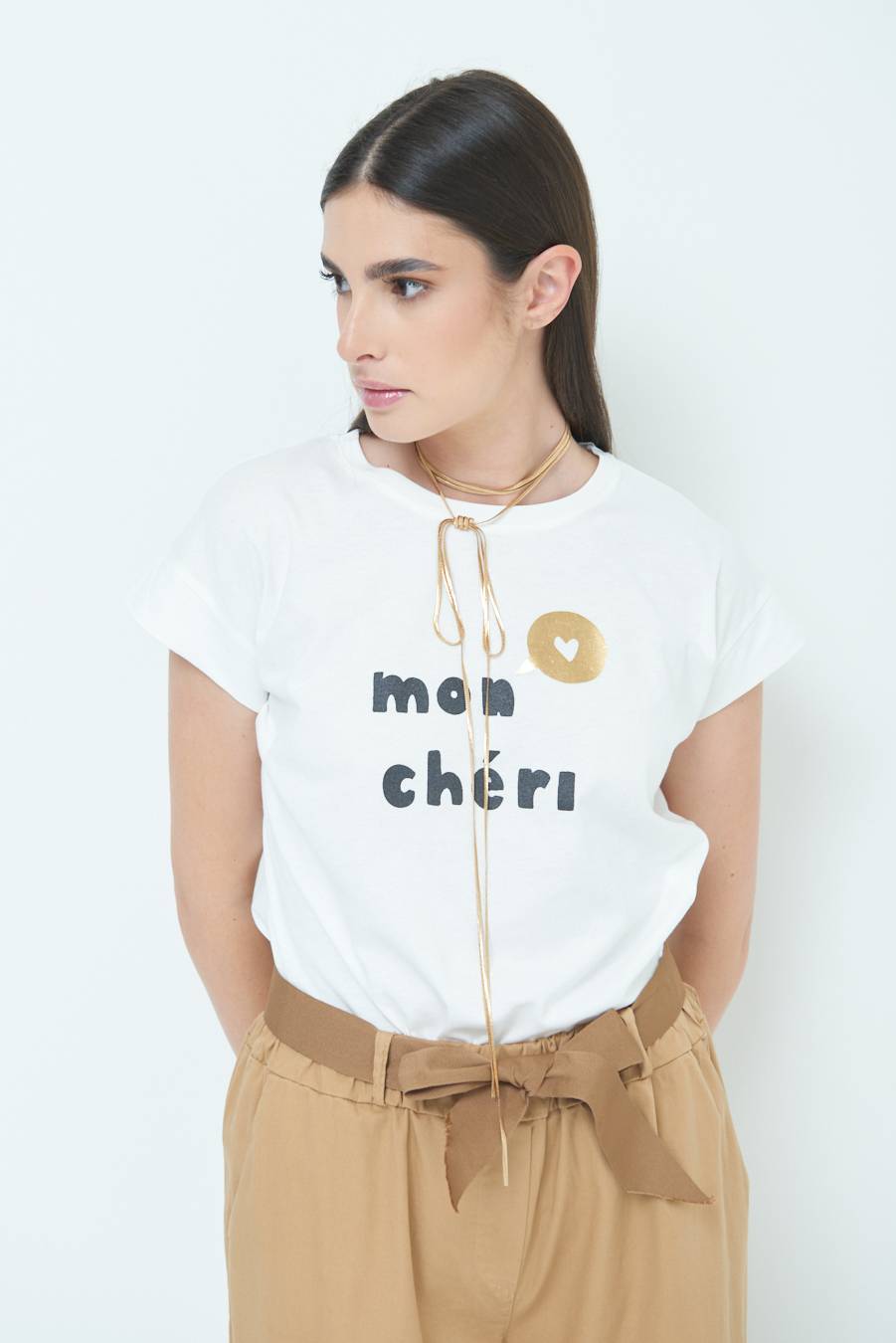 Kikisix T-SHIRT "MON CHERI" PANNA Nuova