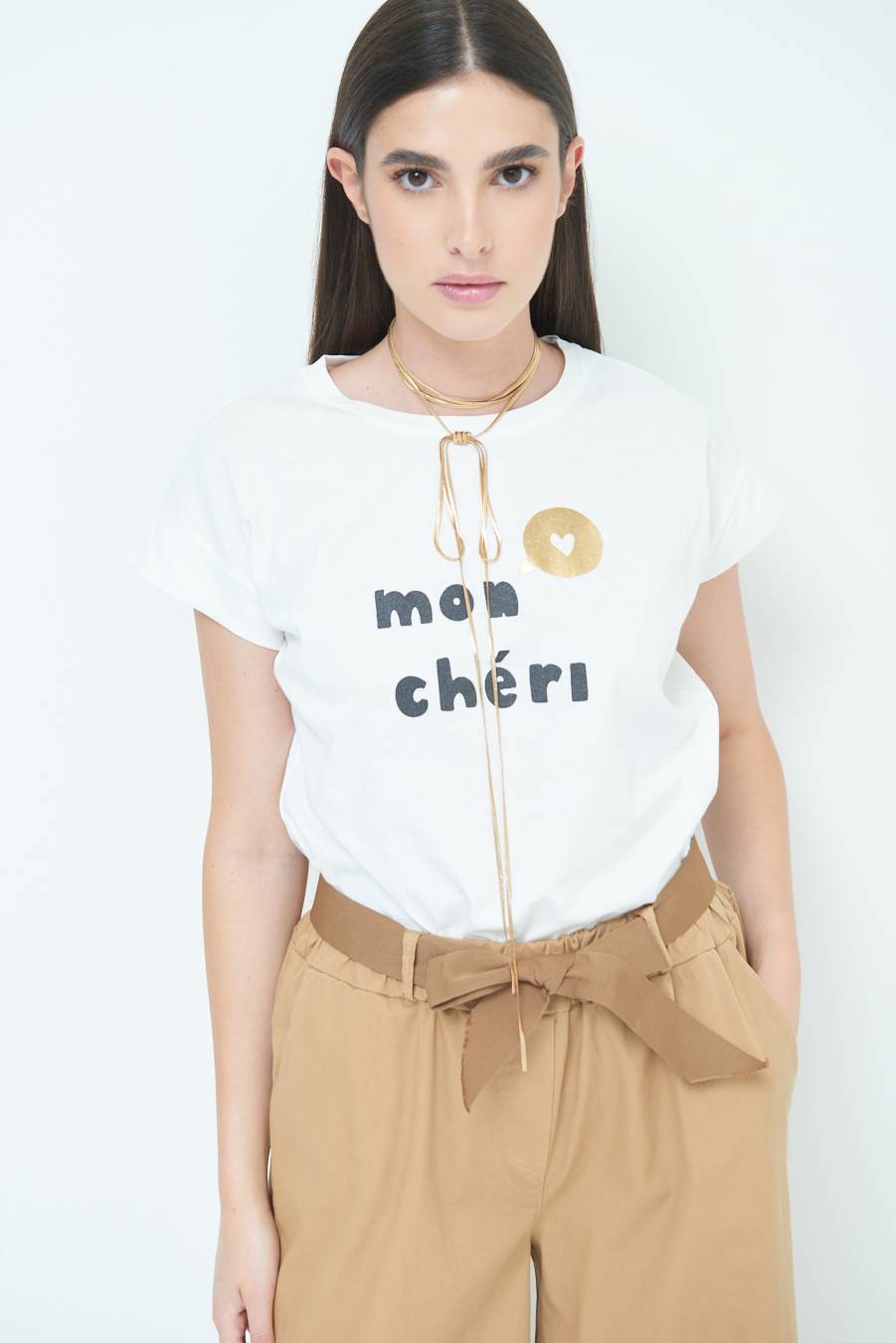 Kikisix T-SHIRT "MON CHERI" PANNA Nuova