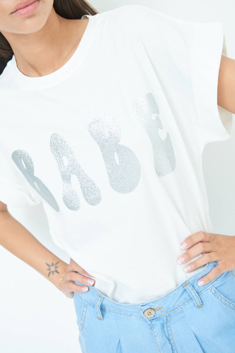 Kikisix T-SHIRT "BABE" ARGENTO Negozio online di fabbrica