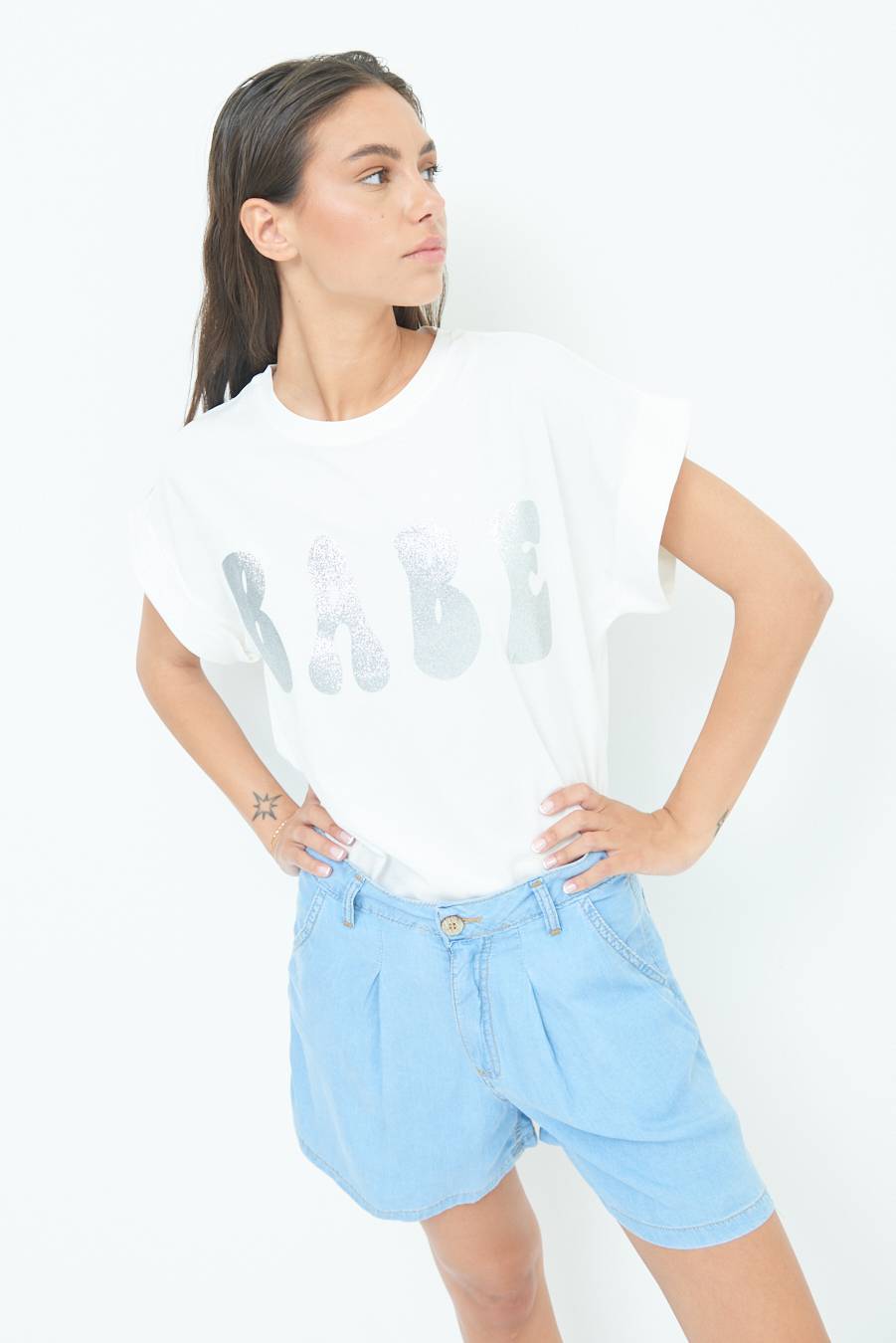 Kikisix T-SHIRT "BABE" ARGENTO Negozio online di fabbrica